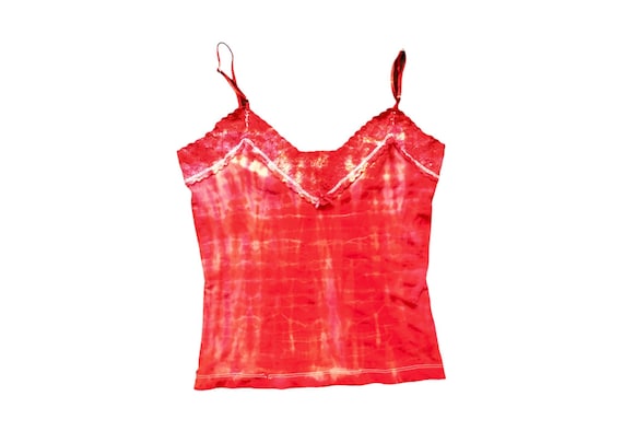 Y2K Tie Dye Tank Top 90's Tank Orange and Red Top… - image 1