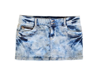 Y2K Micro Mini Denim Skirt Blue Jean Skirt 00s Mini Party Grunge Skirt 2000s Acid Wash Denim Mini Skirt Vintage Low Rise Mini Jean Skirt  M
