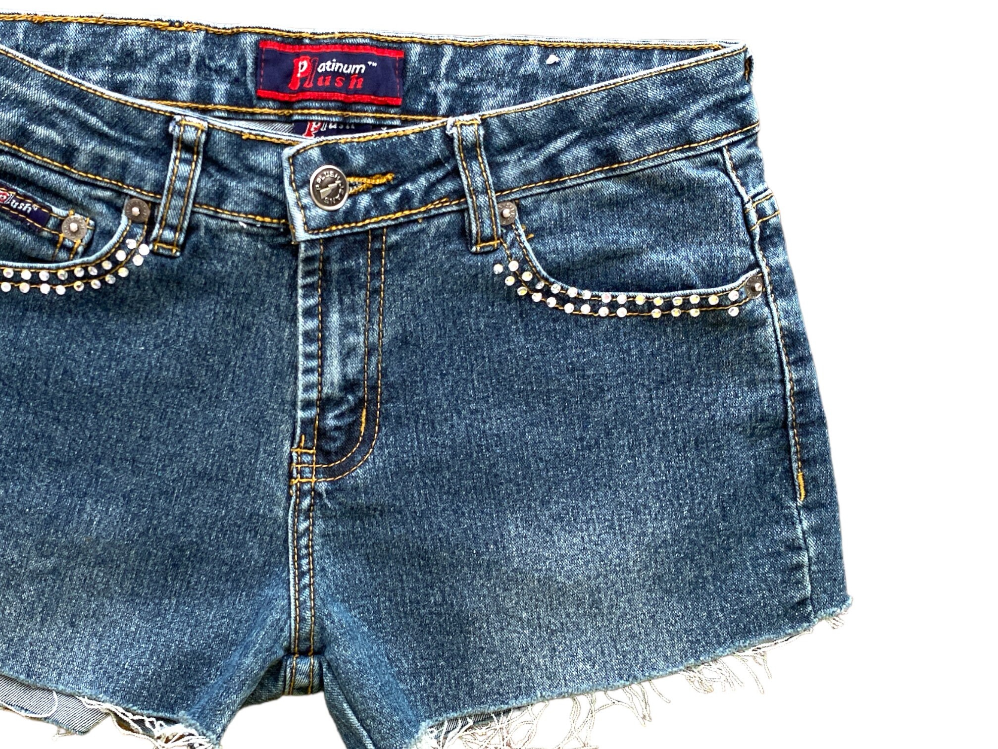 Y2K Denim Shorts Low Waisted Blue Jean Short 00s Rhinestone