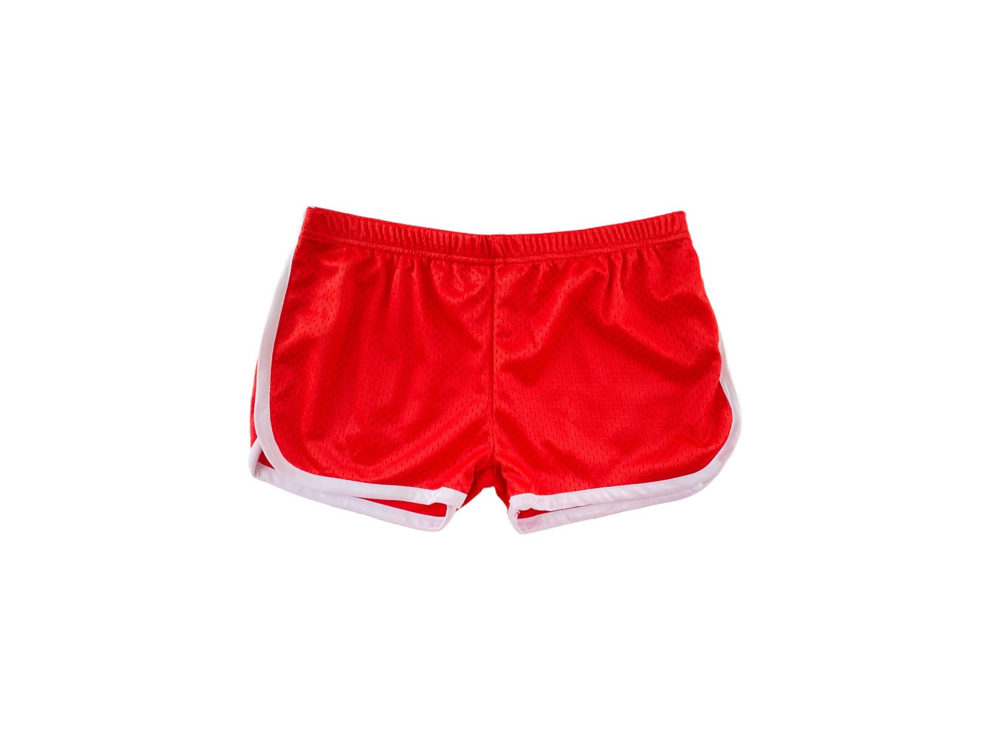 Y2k Red Shiny Running Shorts Retro Gym Striped White Low