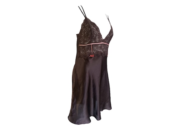 Brown Satin Slip Dress Y2k Mini Party Dress Spagh… - image 5