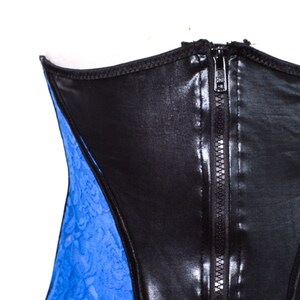 Y2K Corset Top 90's Bustier Top Zipper PVC Wetlook Floral Black Blue Lace Bustier Festival Grunge Boho Gothic Strapless Crop Top Corset M image 6