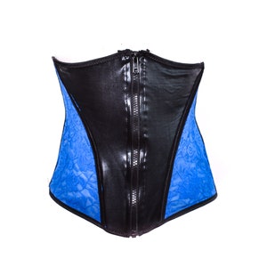 Y2K Corset Top 90's Bustier Top Zipper PVC Wetlook Floral Black Blue Lace Bustier Festival Grunge Boho Gothic Strapless Crop Top Corset M image 1