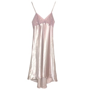 90s Purple Satin Slip Dress Lingerie Nightgown Satin Slip Sequin V Neckline Asymmetric Hem Vintage Spaghetti Strap Hand Dyed  1990s  Size M