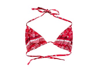 Y2k Bikini Top Pink Red Swimsuit Bathing Suit Top Floral Paisley