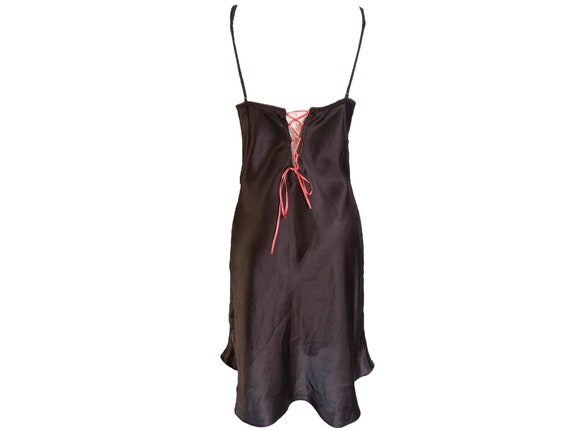 Brown Satin Slip Dress Y2k Mini Party Dress Spagh… - image 8