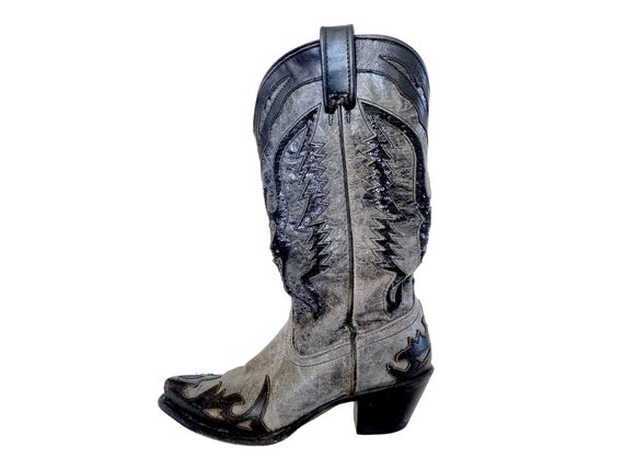 Cowboy Boots Black Gray Low Heeled Boots Sequin B… - image 3