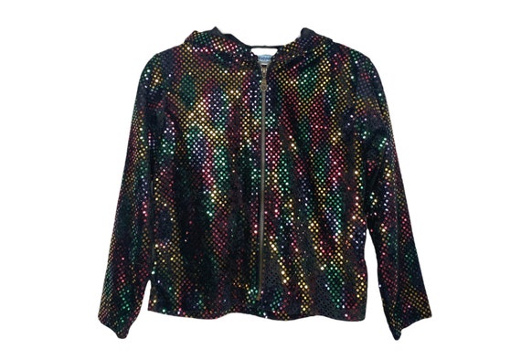 90 s Sequin Hoodie Top Sweatshirt Black Velvet Hooded 1990s Zip up Top Long Sleeves Velvet 1990s Sweater Jacket Vintage S Etsy Canada
