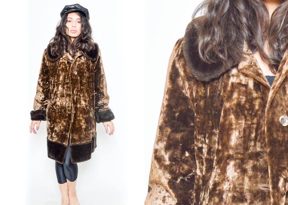 Velvet Fur Coat Brown  Gold FAUX FUR Jacket 70s B… - image 1