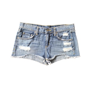 Y2K Denim Shorts Low Waisted Blue Jean Short 00s Jean Shorts Low Waist Grunge 2000s Denim Jean Shorts Vintage Low Rise Waist 26&quot; -XS/XSmall