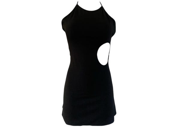 90's Cut Out Halter Dress Black Mini Dress Low Back Party Vintage 1990s Black Mini dress Halter Neck LBD Grunge Goth Babydoll Size -S/Small