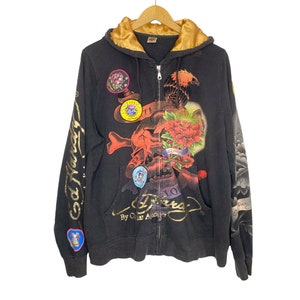 Y2K Ed Hardy Hoodie Zip up Black Gold 2000s Hoodie Sweater - Etsy