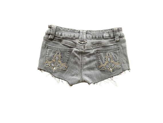Y2K Denim Shorts Low Waisted Gray Jean Short Embroidered