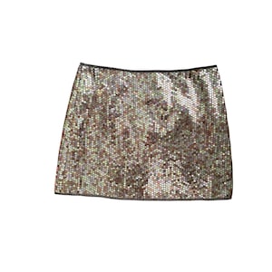Y2K Sequin Skirt 00&#39;s Brown Low Waisted Mini Skirt Textured Sequin 90&#39;s Club Rave Party Brown Gold 2000&#39;s Vintage Skirt Size - Small/S