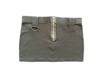 Mini Skirt Green Cargo Skirt  2000s Mod Retro Zippered Vintage Low Waisted Mini Skirt Green Vintage Y2K Skirt  Size Small