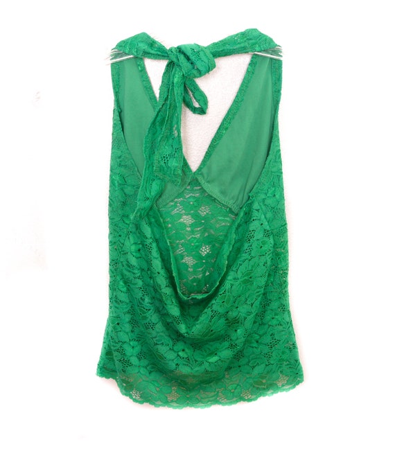 Y2K Green Halter Top Green Floral Lace Halter 00'… - image 7