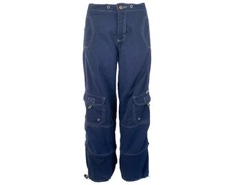 Y2K Cargo Pants Trans Nine Cargo Wide Leg Utility Convertible Pants Blue Y2K Baggy Pants Mid Rise Blue Vintage Trans 9 Pants Size  29x30 - M