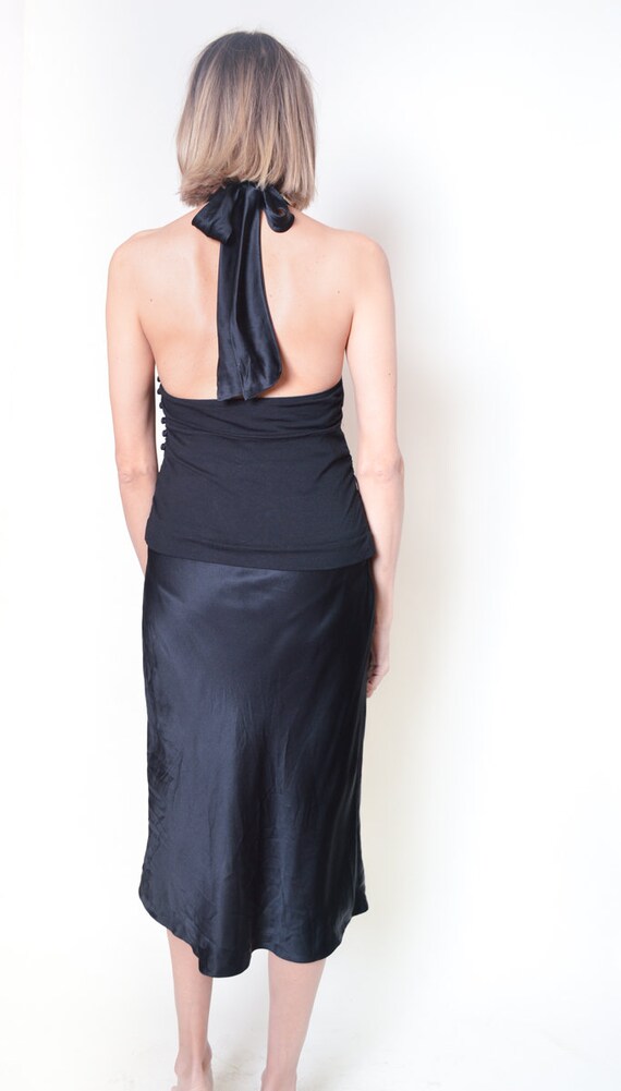 Y2K Halter cuello vestido negro 00 s Catherine Malandrino Festival Party Cocktail Romantico gotico seda Satin Midi vestido Bias corte pequeno Etsy Mexico