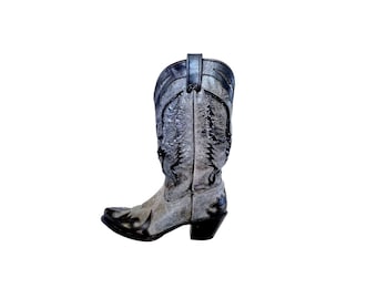Cowboy Boots Black Gray Low Heeled Boots Sequin Bats Leather Boots Cowboy Western Hippie Boho Boots Vintage 00's Boots  - 7