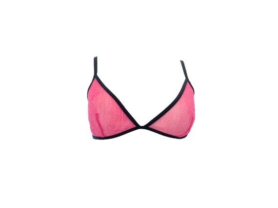 90's Pink Glitter Mesh Bra 90s See Through Mesh F… - image 1