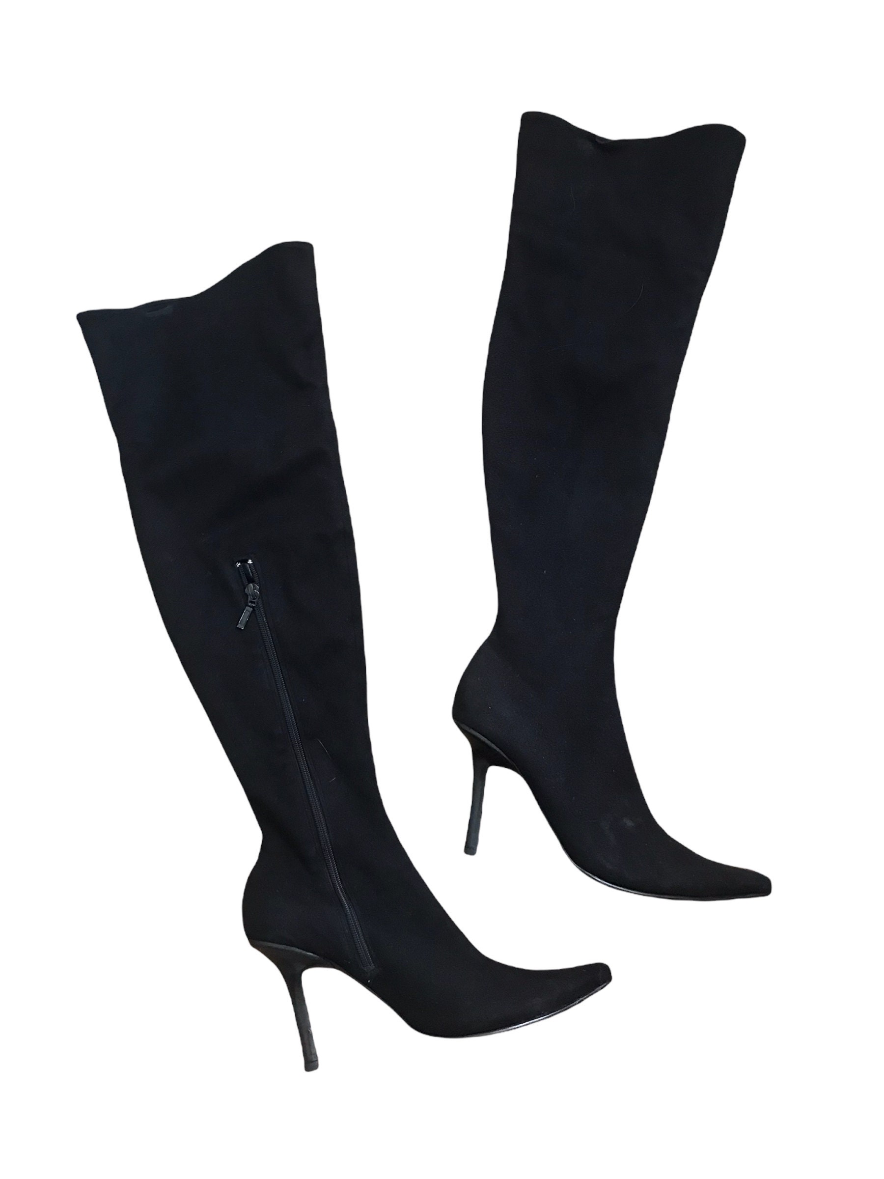 Y2K Black Leather Boots Stilletoe Heel Pointy Toe Boots
