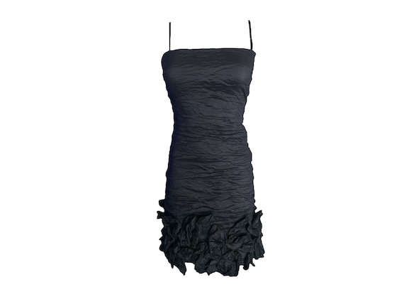 Y2K Ruched Dress Mini Dress Metallic Black Bronze Crinkly Satin Ruched Dress Cocktail Party Club Vintage 2000's Mini Dress -XS/Extra Small