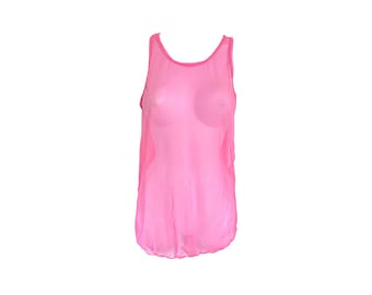 Różowy top z siateczki Y2K z lat 90. z okrągłym dekoltem, prześwitujący top z siateczki, romantyczny styl vintage z lat 2000., grunge, lolita, elastyczny, rozmiar S/S