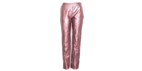 Y2K Brown Metallic Leather Jeans Y2K Vintage High