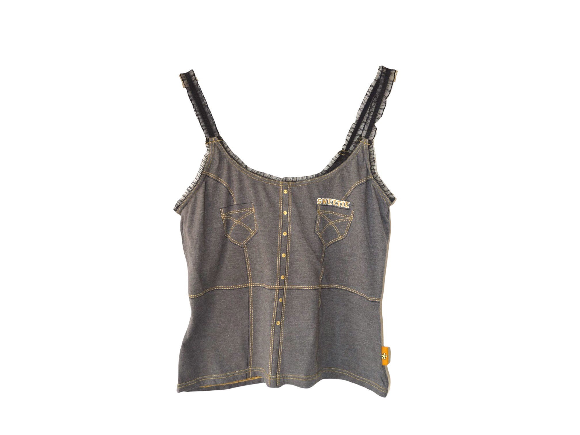 Y2K Tank Top Grey Top 90s Y2K Faux Denim Tank Top Boho Grunge