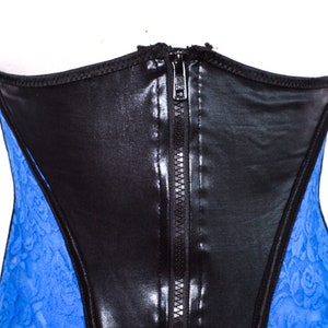 Y2K Corset Top 90's Bustier Top Zipper PVC Wetlook Floral Black Blue Lace Bustier Festival Grunge Boho Gothic Strapless Crop Top Corset M image 5