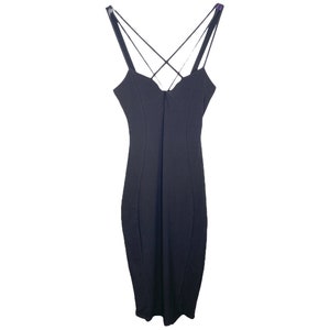 Y2K Black Dress Plain V Neck Cut Out Bodycon Sheath Party Cocktail 00s Dress Vintage Sleeveless Goth Grunge  90s LBD Small