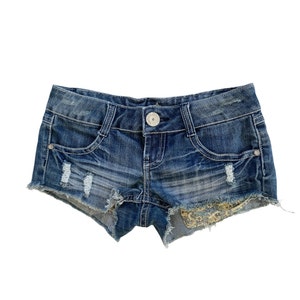Y2K Denim Shorts Low Waisted Blue Jean Short 00s Mini Party