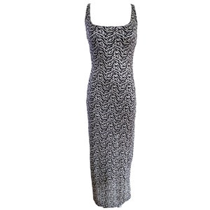 Animal Dress 90&#39;s Mesh Dress Black Silver Square Neck Sleeveless Shift Dress Vintage 1990&#39;s Rave Grunge Goth Boho Festival Size-M/Medium