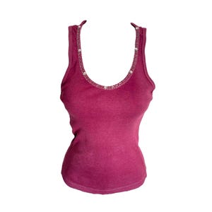 Y2k Sequin Tank Hand Dyed Y2K Tank Top Sequin Blouse Pink Cotton Rhinestone Knit Top Grunge Hippie Boho Crop Blouse Vintage 2000&#39;s S/Small