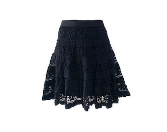 Y2K Skirt Black Mini Ruffle Skirt 2000s Mini Party Grunge Skirt Black Lace Skirt Vintage Low Waisted Cocktail Romantic layered Mini Skirt -S