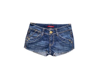 Y2K Denim Shorts Low Waisted Blue Jean Short Y2k Micro Shorts 2000s Denim Shorts Vintage Low Rise Waist Short Size 5 -S/Small