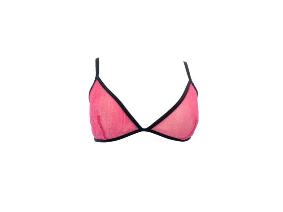 90's Pink Glitter Mesh Bra 90s See Through Mesh F… - image 2