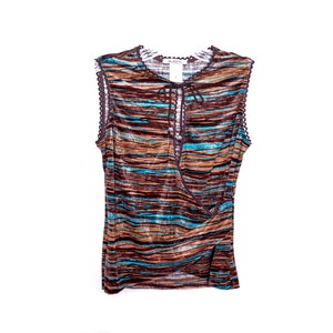 Y2K Tank Top Velvet 90&#39;s Top Brown Blue Striped Tank Grunge Y2K Vintage Keyhole Neck 90&#39;s Stretchy  and Fitted Festival Grunge Size Medium