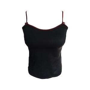 90&#39;s Black Tank Y2K Top Camisole Blouse Vintage 1990s Boho Romantic Goth Grunge Vintage Bohemian Spaghetti Strap Scoop Neck Bodycon Size -M