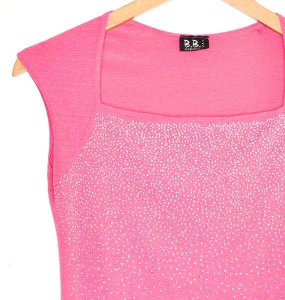 Y2K Pink Blouse Vintage 00s Crop Top Glitter Text… - image 5