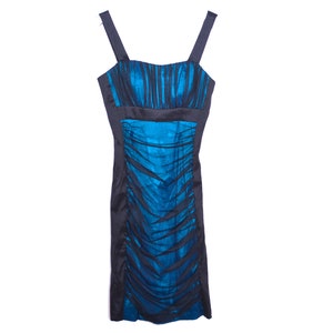 Y2K  Black Textured Bodycon Dress 00s  Mini Body Con Party Vintage 1990s Pleated Ruched  2000&#39;s Metallic Blue  Cocktail Dress S