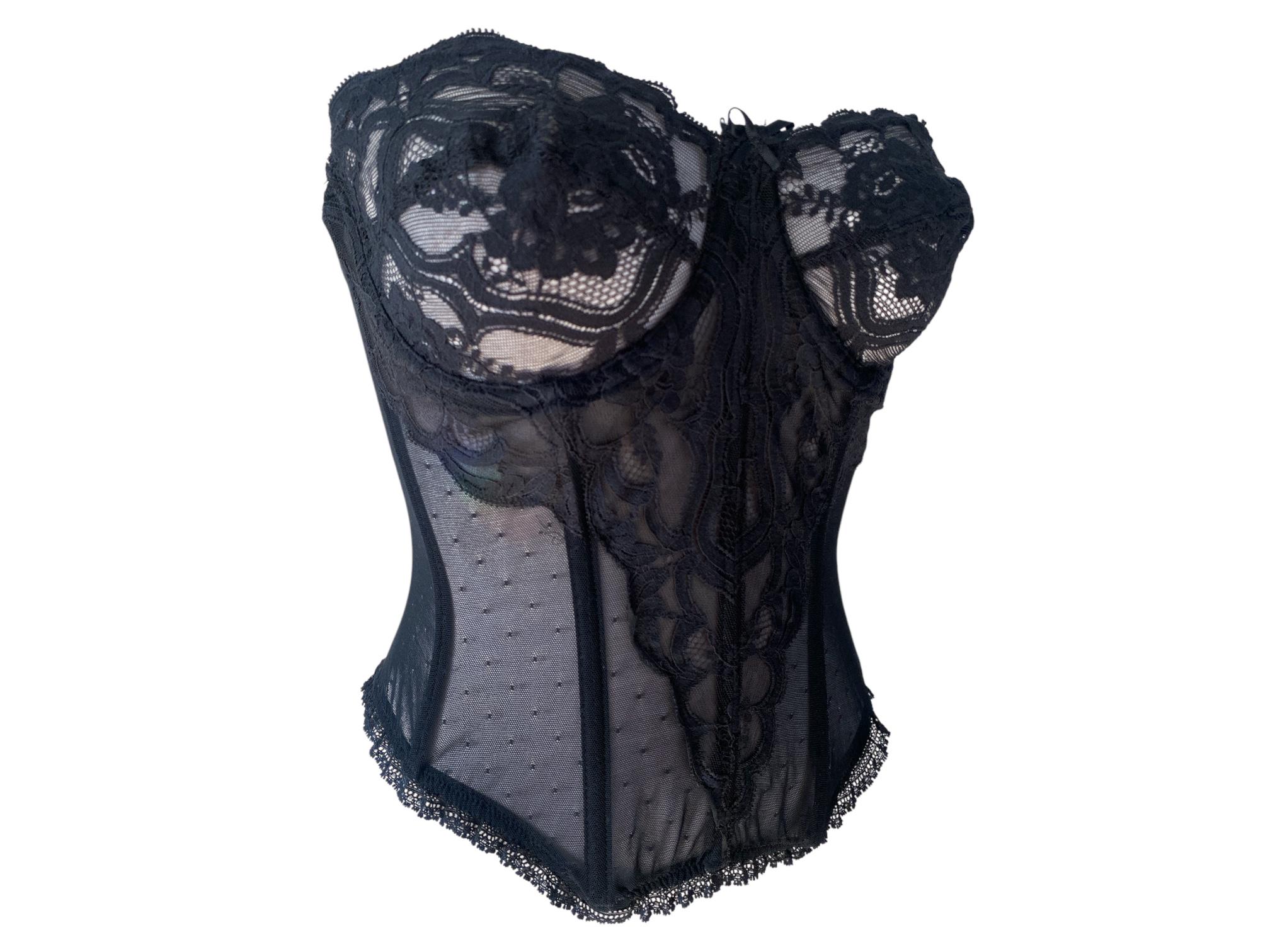 80's Black Bustier 80's Lace Bustier Top Mesh Lace Floral Black