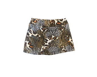 Y2K Mini Skirt Low Waisted Skorts Mini Skirt Shorts Beneath Animal Pattern Stretchy Fitted Club Swim Boho Rave Vintage 2000's Mini Skorts XS