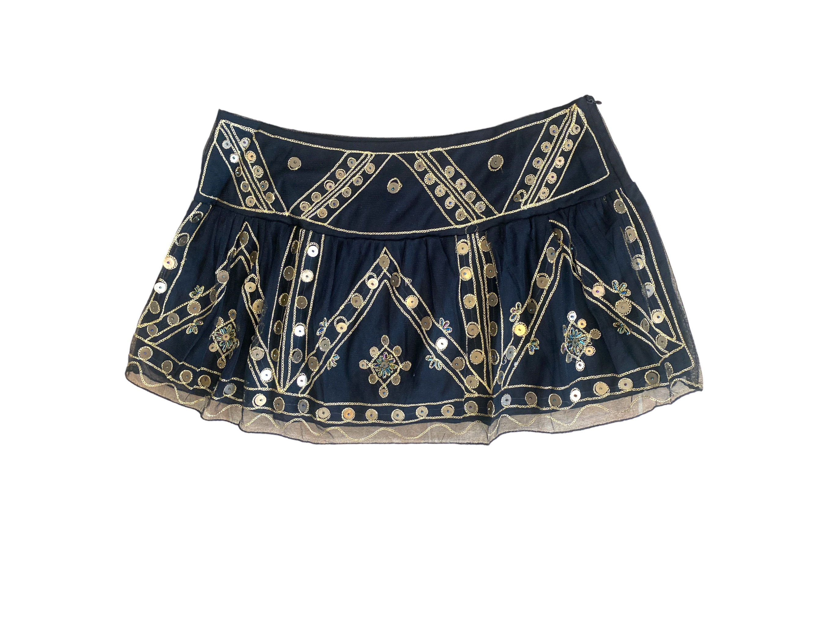 理紗 ※GLITTER EMBROIDERY VELOUR SKIRT Mesh Sequin Skirt 00s Mini Skirt Black Gold Beaded Low