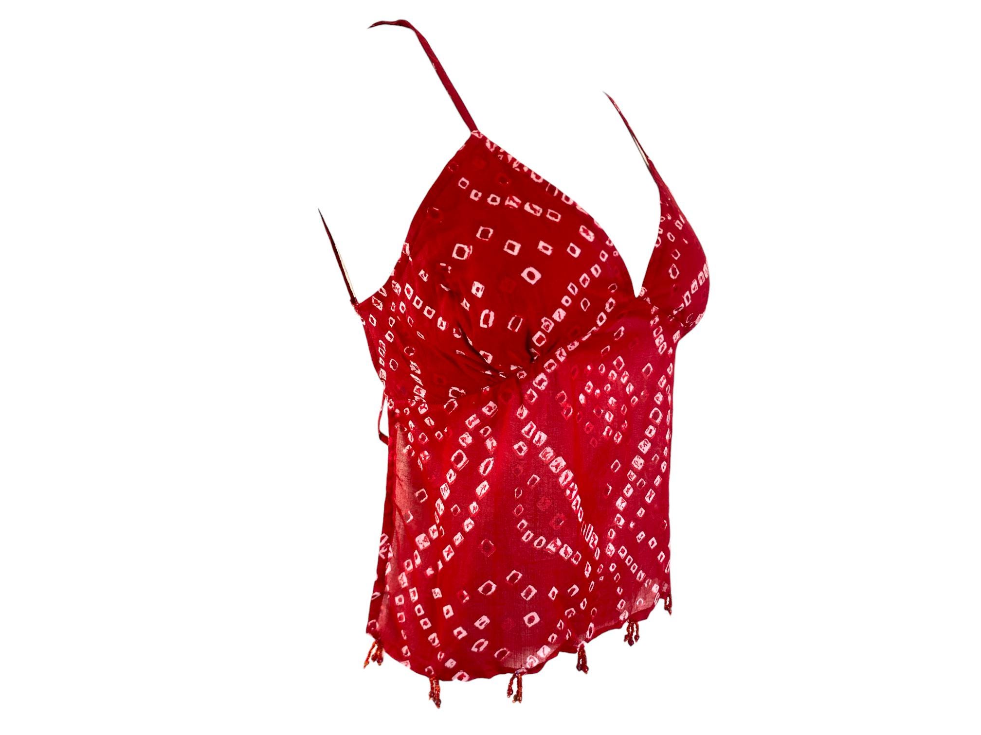 Y2k Backless Beaded Tank Top by Wet Seal Red Tie Dye Blouse 90s