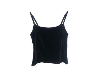 Svart sammet 90-talslinne Svart bustierlinne Grunge Goth Rak halsringning Vintage sammet 1990-tals stretchig och figurnära Storlek Medium/M