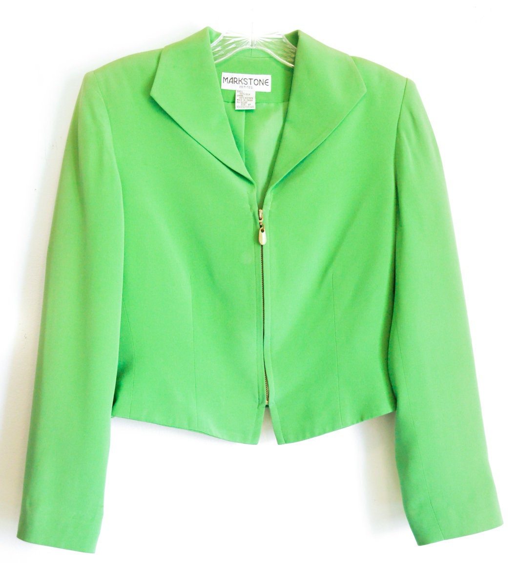 Y2K Green Jacket Vintage 90s Zipper 