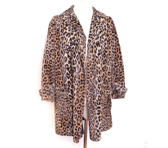 60's Leopard Faux Fur Coat 1960's Jacket Vintage Mod Animal
