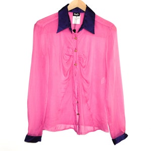 Y2K Pink SILK Shirt D&G Blouse Dolce and Gabbana Shirt Satin Collar Purple Pink 2000&#39;s See Through Silk Button Down Romantic Cocktail - M