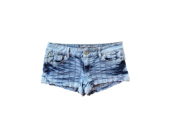 Y2K Rynkade Shorts Lågmidjade Blå Denim Micro Shorts Rynkade Grunge 2000-tals Jeansshorts Vintage Y2K Lågmidjade Korta Storlek L/Large